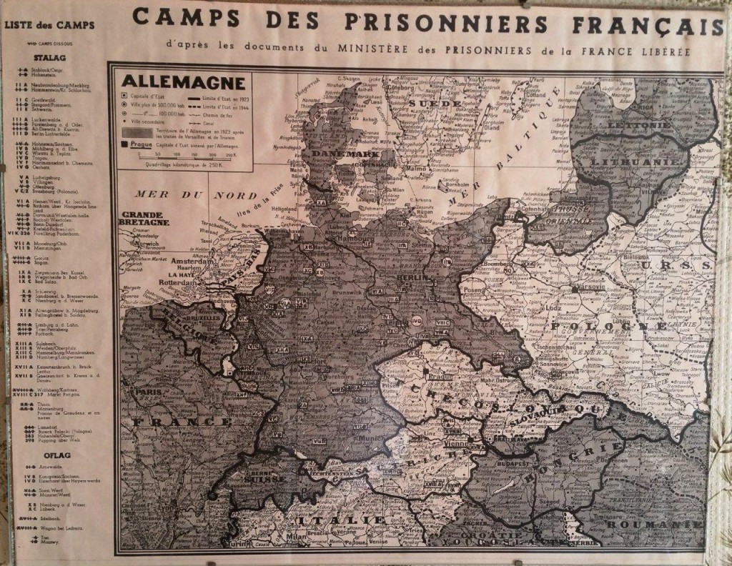 Carte des camps des prisonniers français en allemagne 39-45 liste des stalags, oflag d'aprés les documents du ministére des prionniers de la France libérée