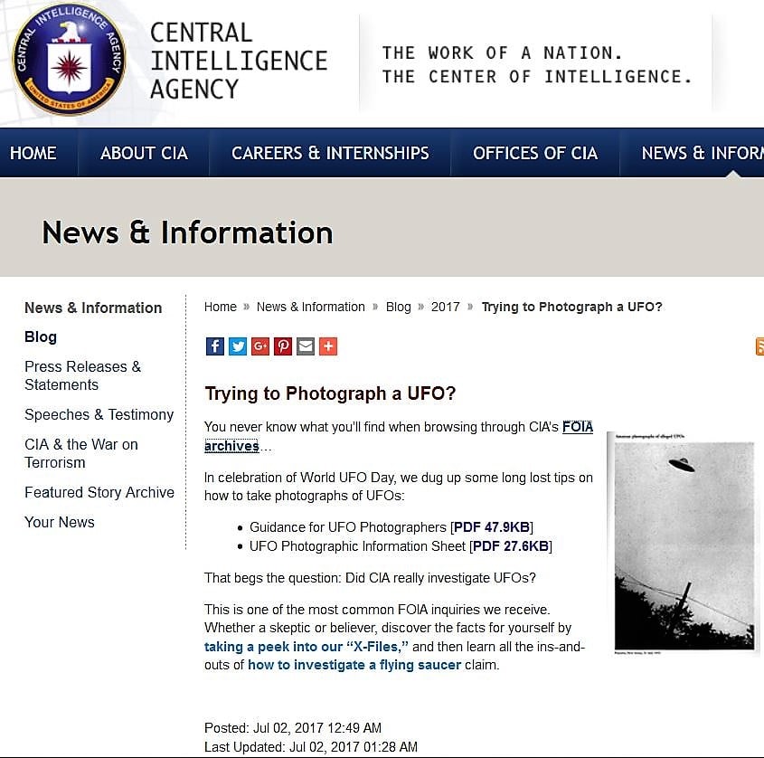 OVNIS : La CIA publie une photo d'OVNI et vous explique comment -bien- les photographier !